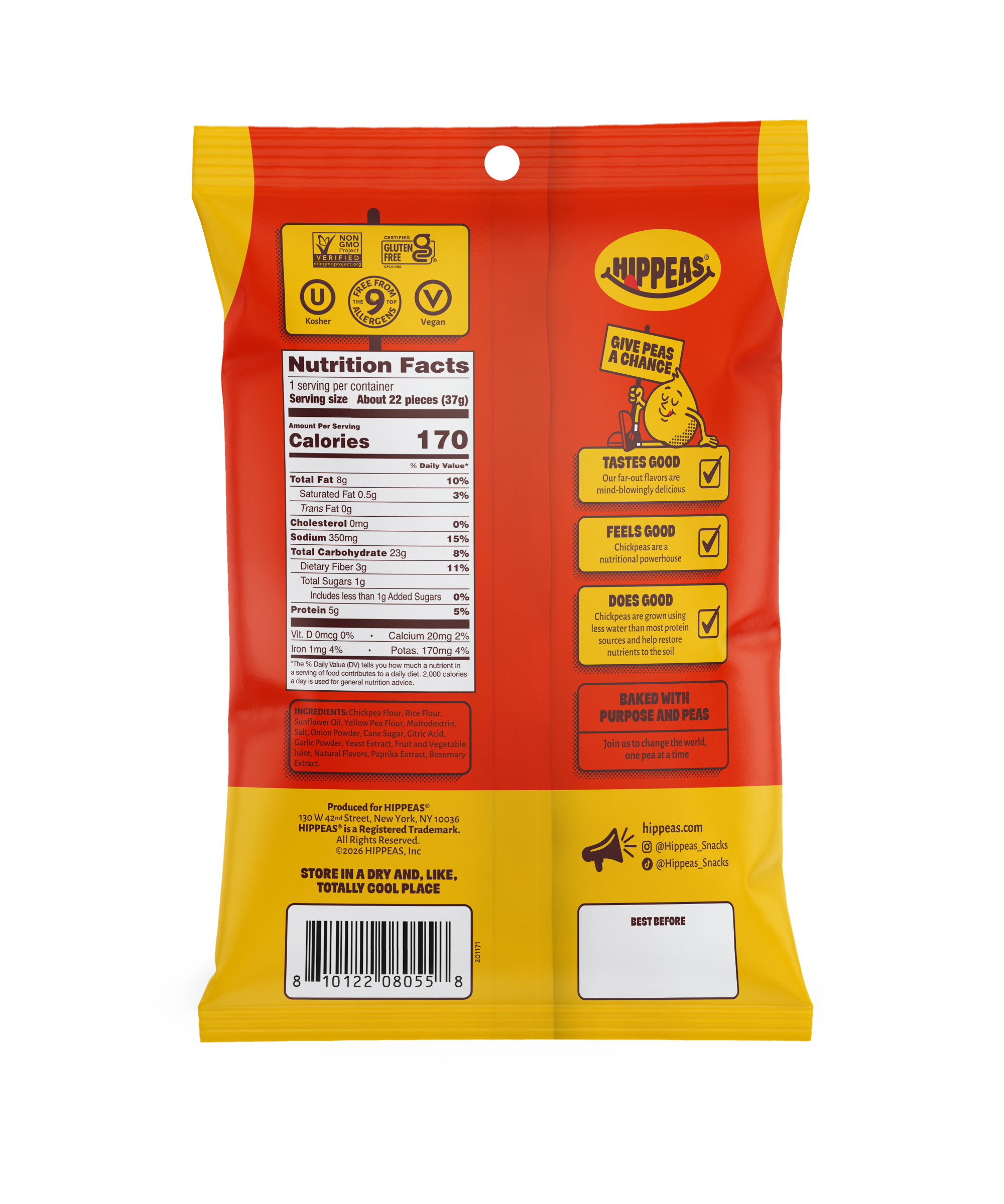 Hippeas Blazin' Hot Chickpea Puffs 1.3oz (12ct)