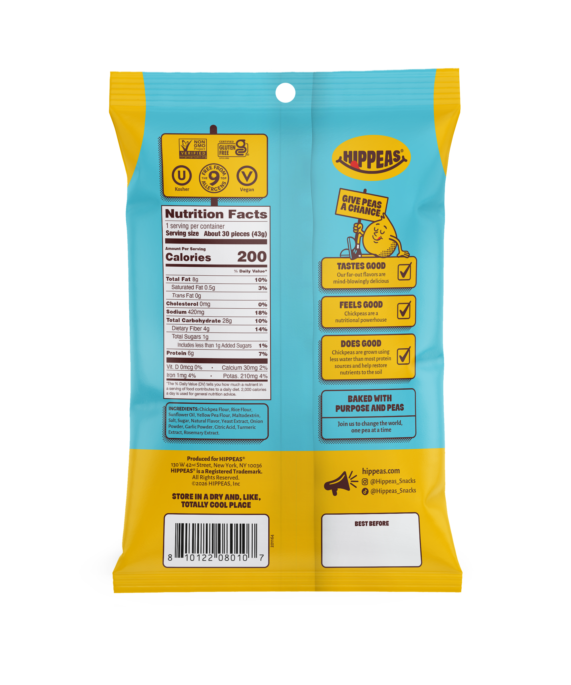 Hippeas Groovy White Cheddar Chickpea Puffs 1.5oz (12ct)