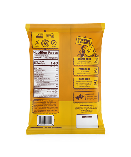 Hippeas Vegan Nacho Vibes Chickpea Tortilla Chips 1oz (21ct)