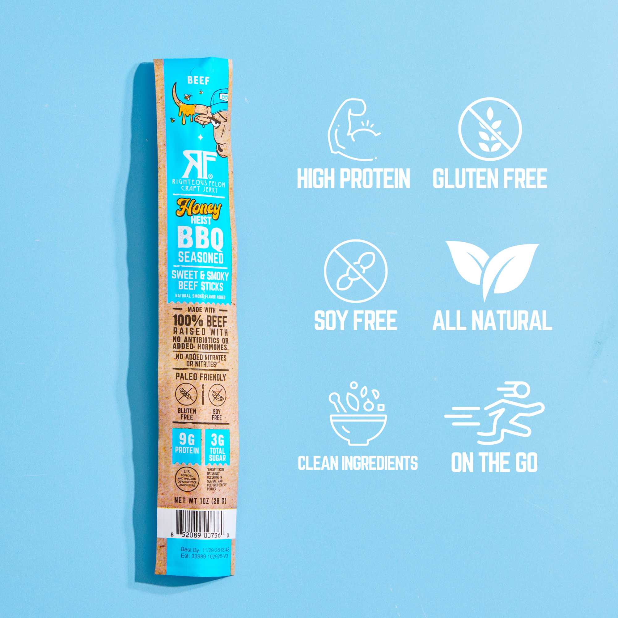 Righteous Felon Honey Heist BBQ Beef Stick 1oz (24ct)
