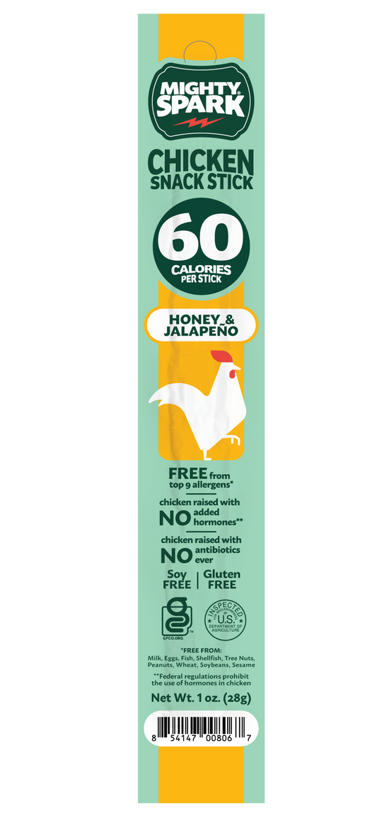 Mighty Spark Chicken Snack Sticks 1 oz - Honey & Jalapeño (48 Sticks)