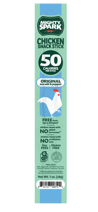 Mighty Spark Chicken Snack Sticks 1 oz - Original Sea Salt & Pepper (48 Sticks)