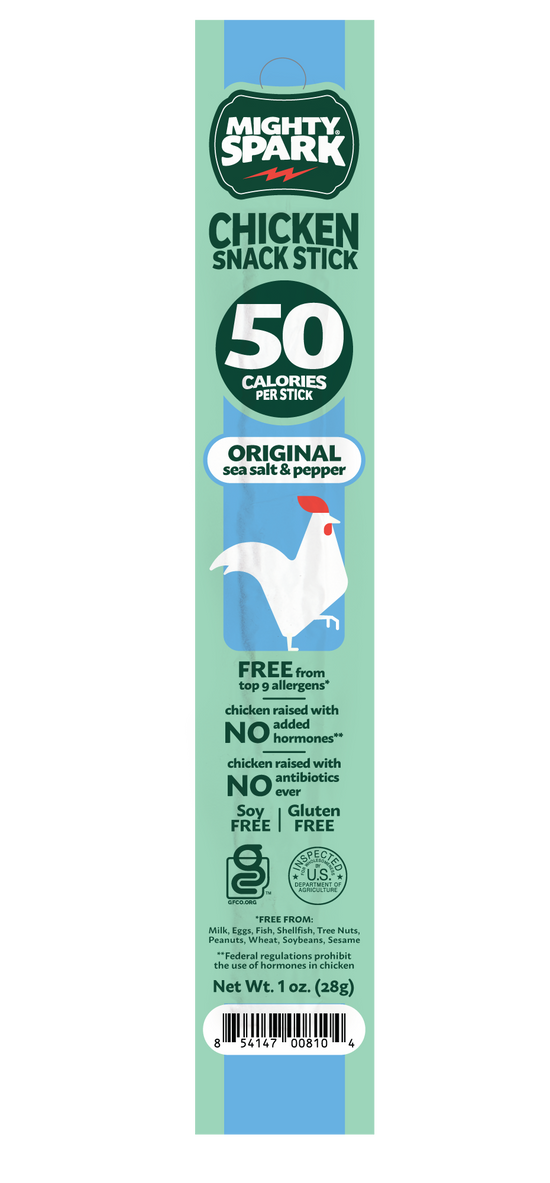 Mighty Spark Chicken Snack Sticks 1 oz - Original Sea Salt & Pepper (48 Sticks)
