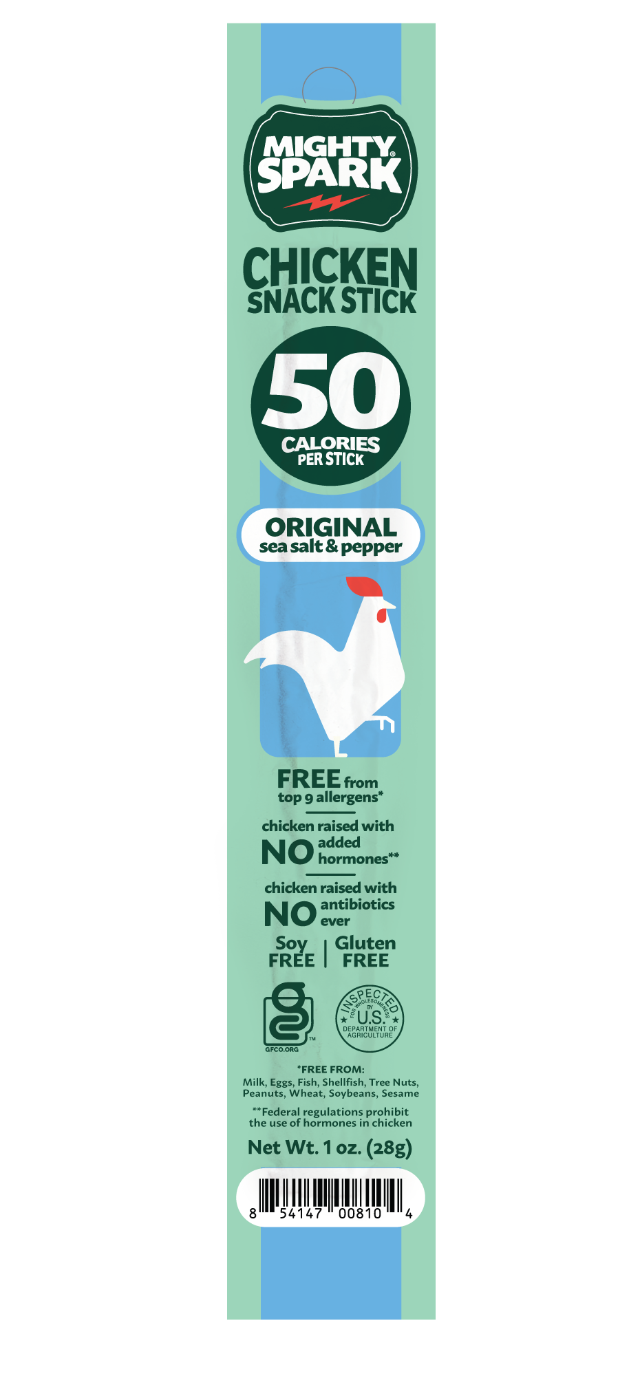 Mighty Spark Original Sea Salt & Pepper Chicken Snack Stick - single 1 oz stick (48 per case)