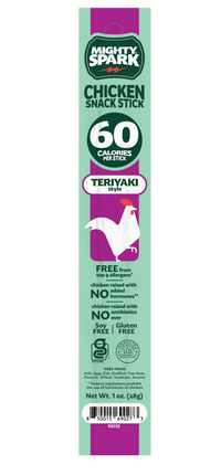 Mighty Spark Chicken Snack Sticks 1 oz - Teriyaki Style (48 Sticks)
