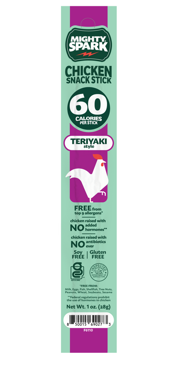Mighty Spark Chicken Snack Sticks 1 oz - Teriyaki Style (48 Sticks)