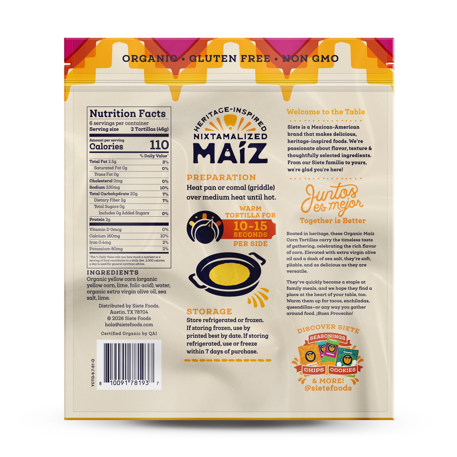 Maíz Organic Yellow Corn Tortillas - 18pk