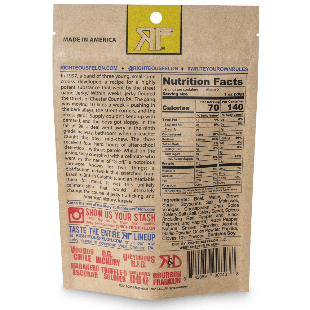 Righteous Felon Maryland Monroe Beef Jerky 2oz (8ct)