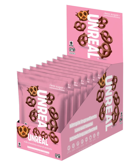 UNREAL - Milk Chocolate Covered Pretzels (Caddy of 9 Pouches, 1.5 oz each)