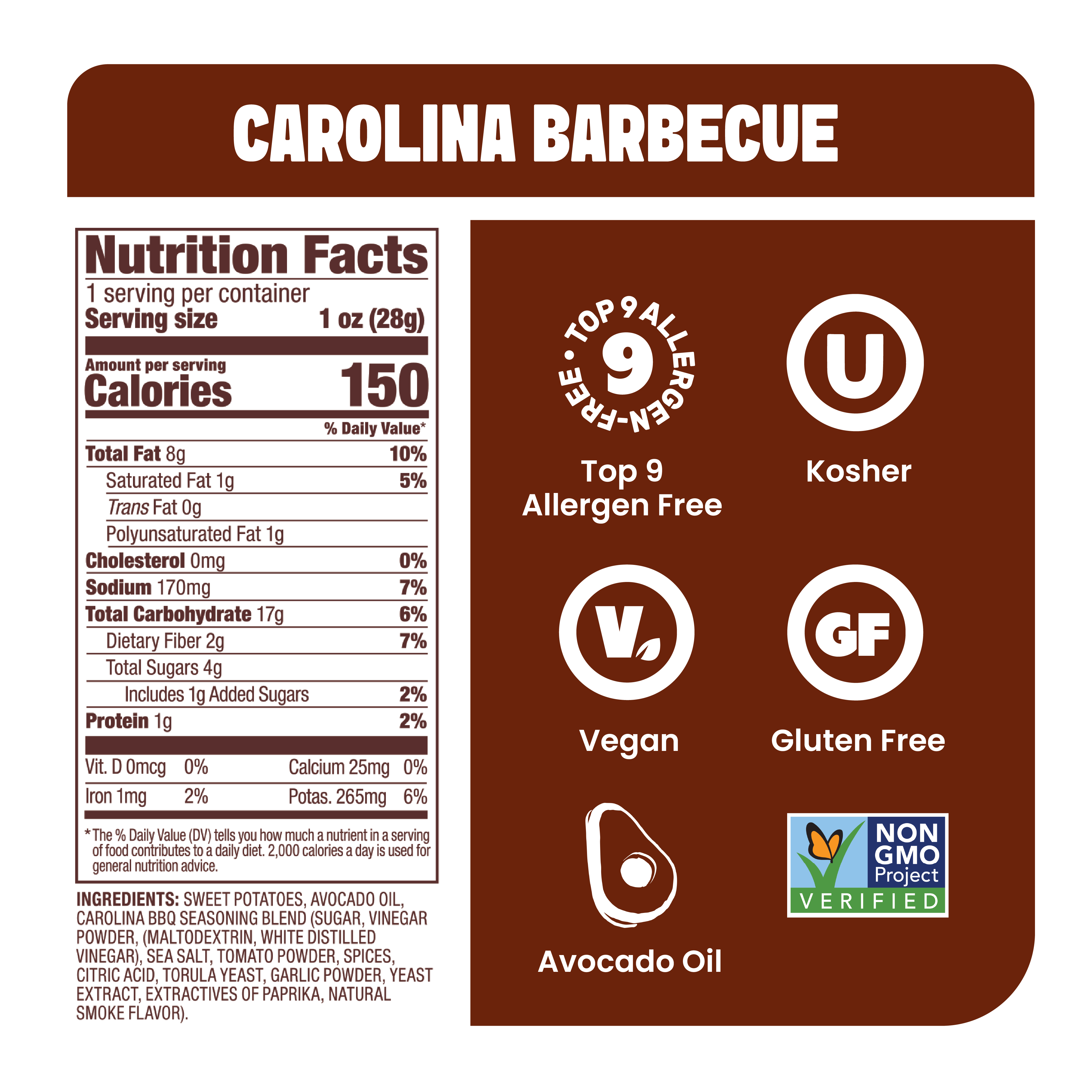 Carolina BBQ Sweet Potato Chips in Avocado Oil 1oz (Pack of 50)