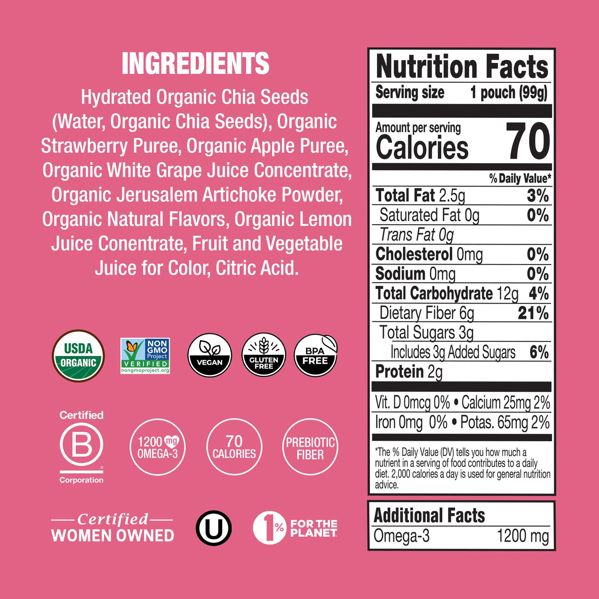 Strawberry Lemonade Organic Chia Prebiotic Squeeze
