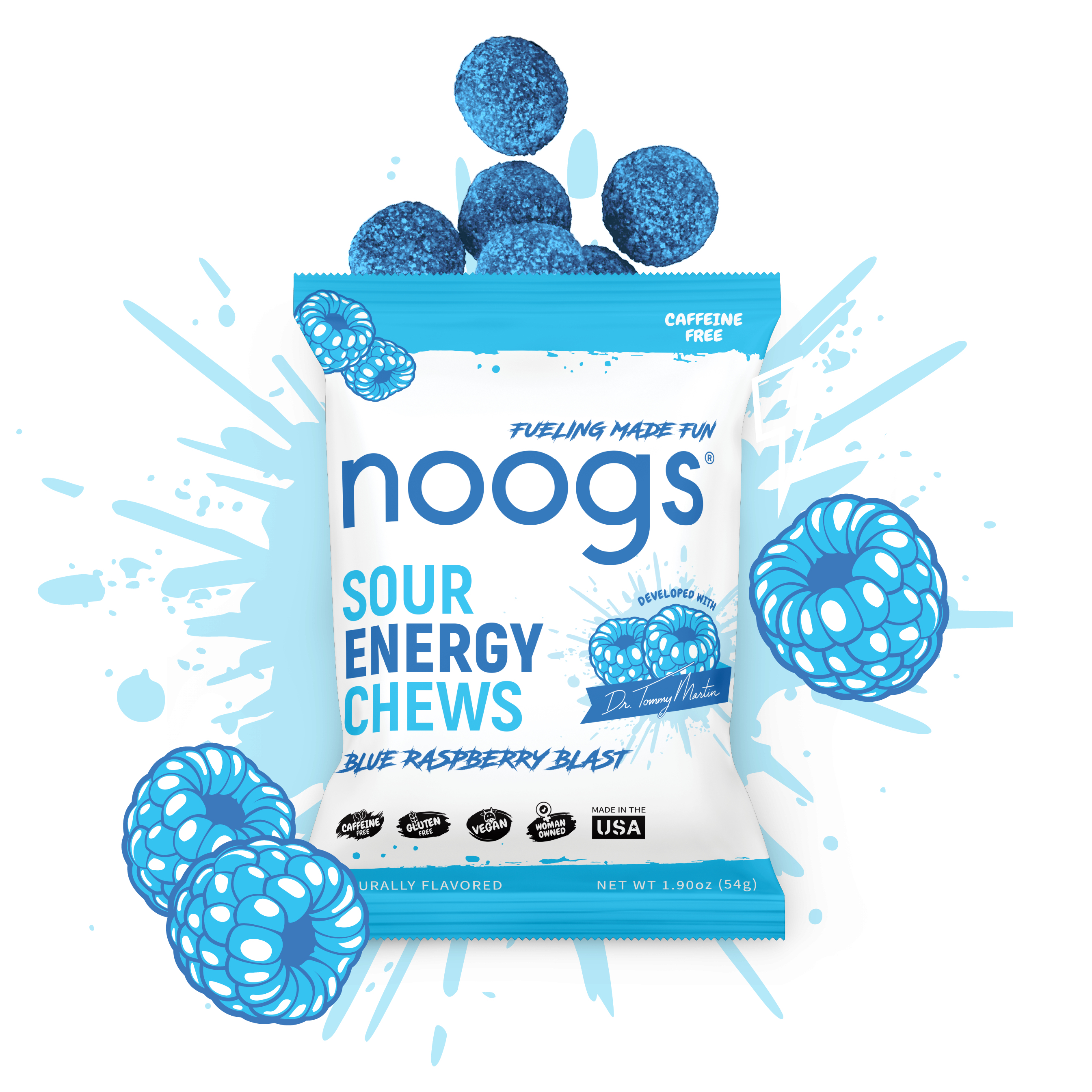 Blue Raspberry Blast Sour Energy Chews (12 bags, 24 servings) - PSC