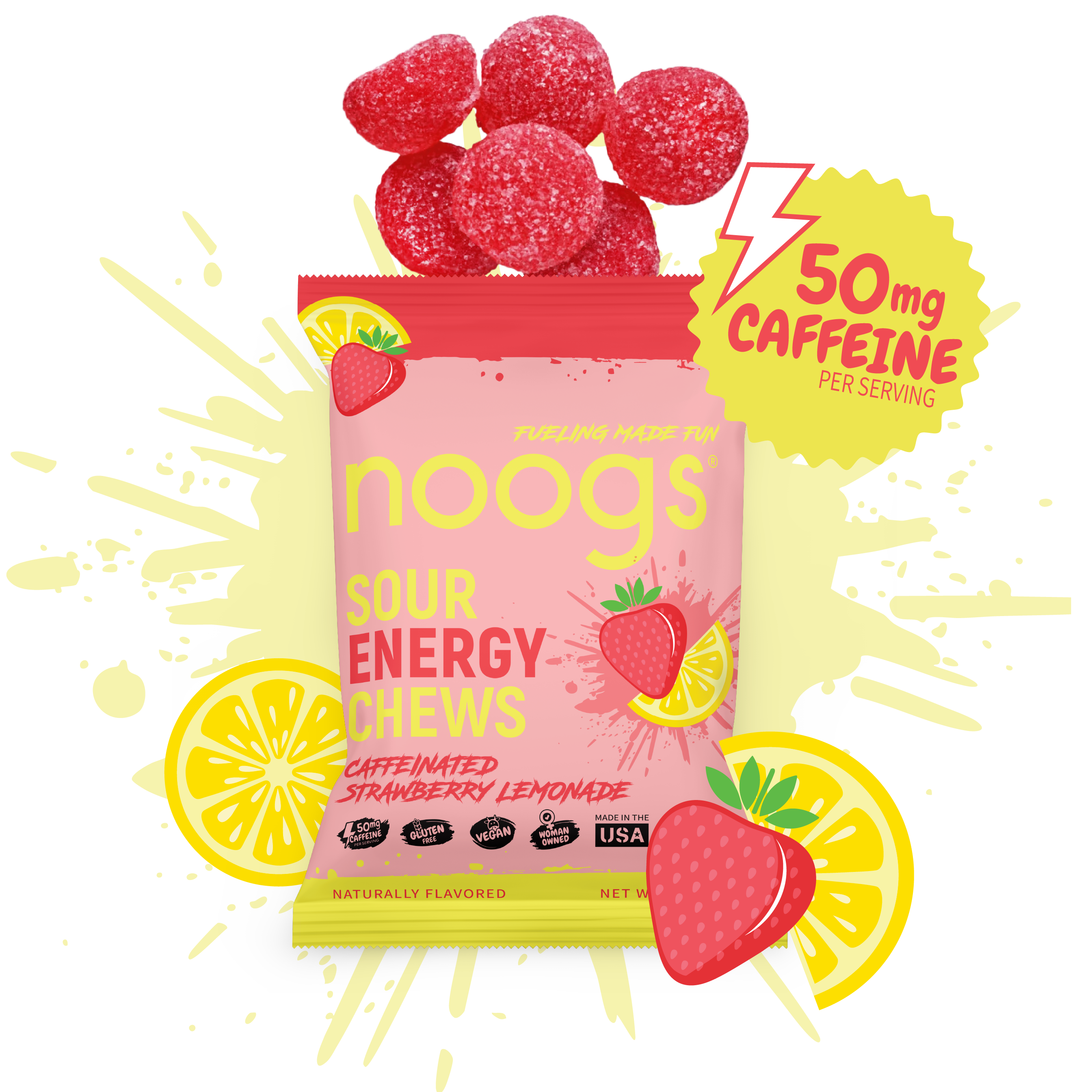 Caffeinated Strawberry Lemonade Sour Energy Chews (12 bags, 24 servings) - PSC