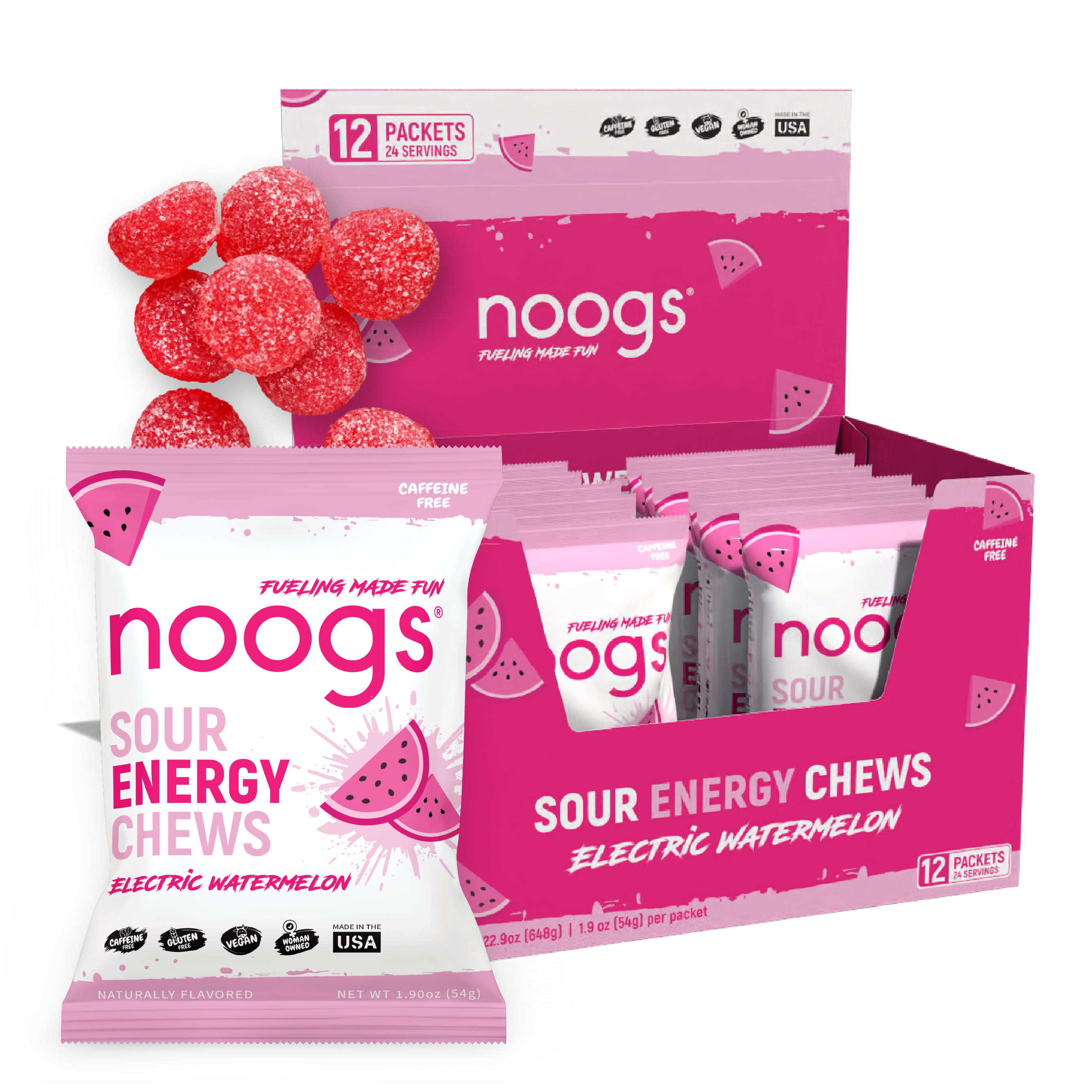 Electric Watermelon Sour Energy Chews (12 bags, 24 servings) - PSC