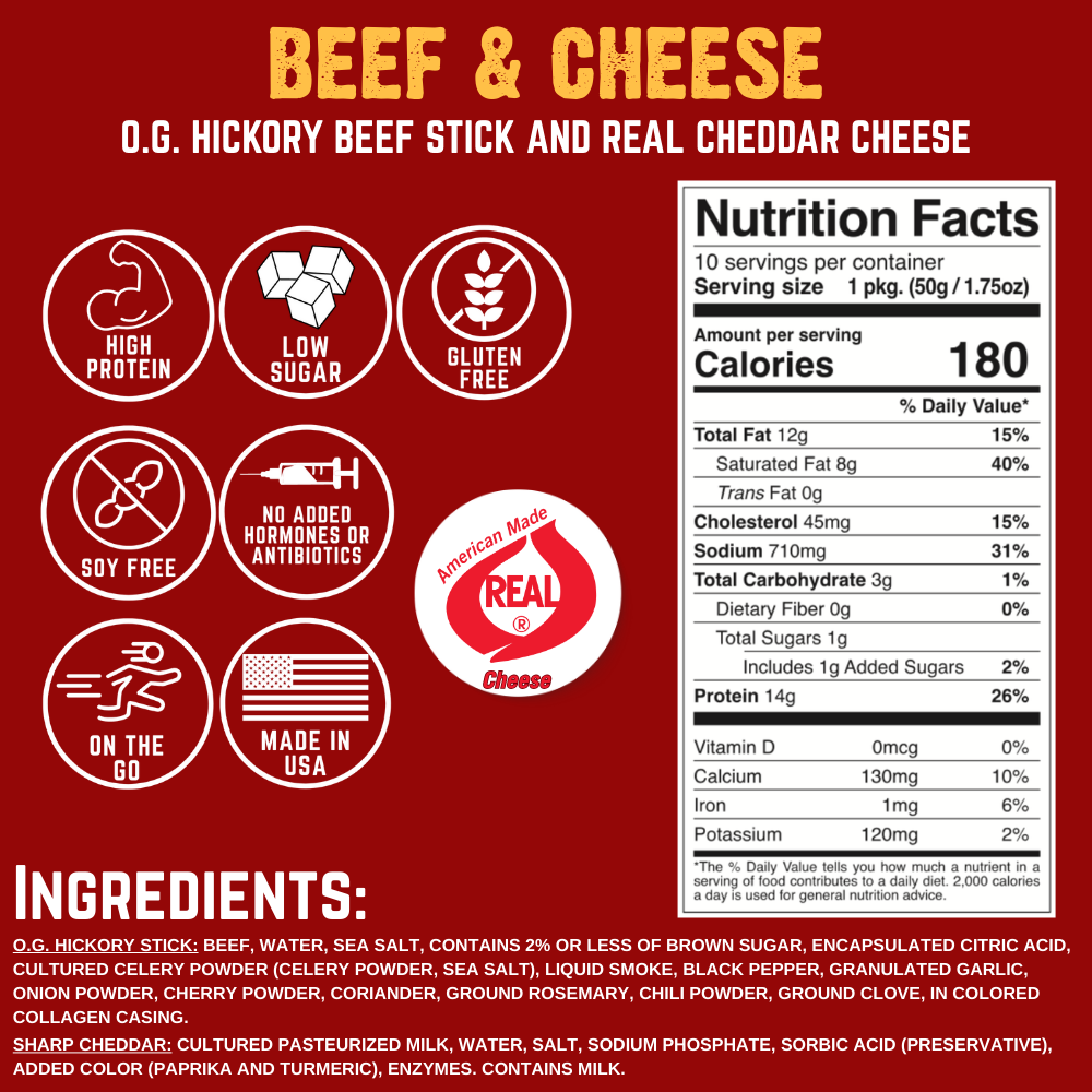 Righteous Felon O.G. Hickory Beef & Cheddar Cheese Stick Combo 1.75oz (10ct)