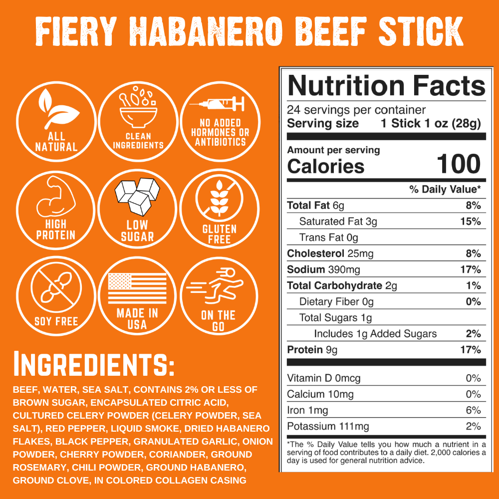 Righteous Felon Fiery Habanero Beef Stick 1oz Master Case 144ct (6/24ct)