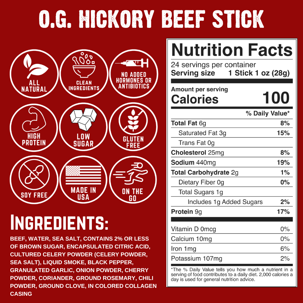 Righteous Felon O.G. Hickory Beef Stick 1oz Master Case 144ct (6/24ct)