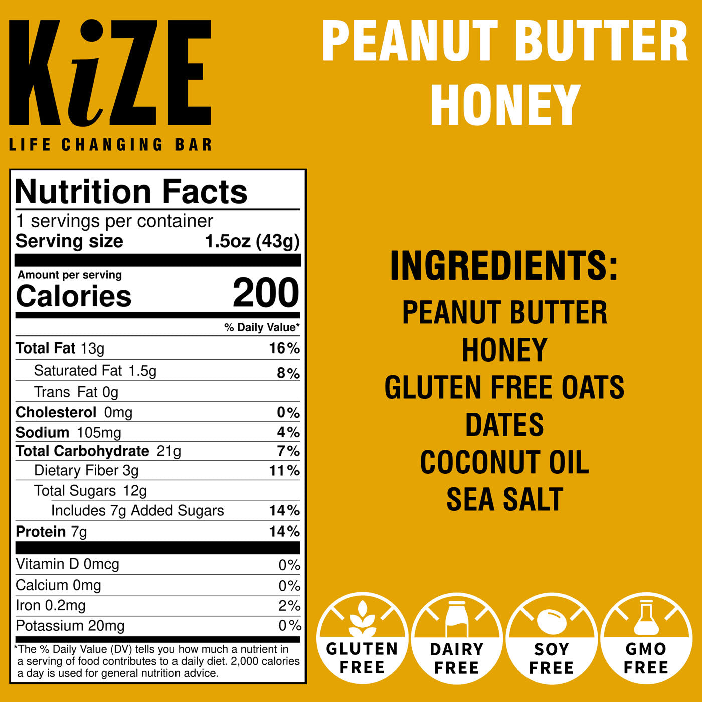 Kize Bar - Peanut Butter Honey (10 Pack)