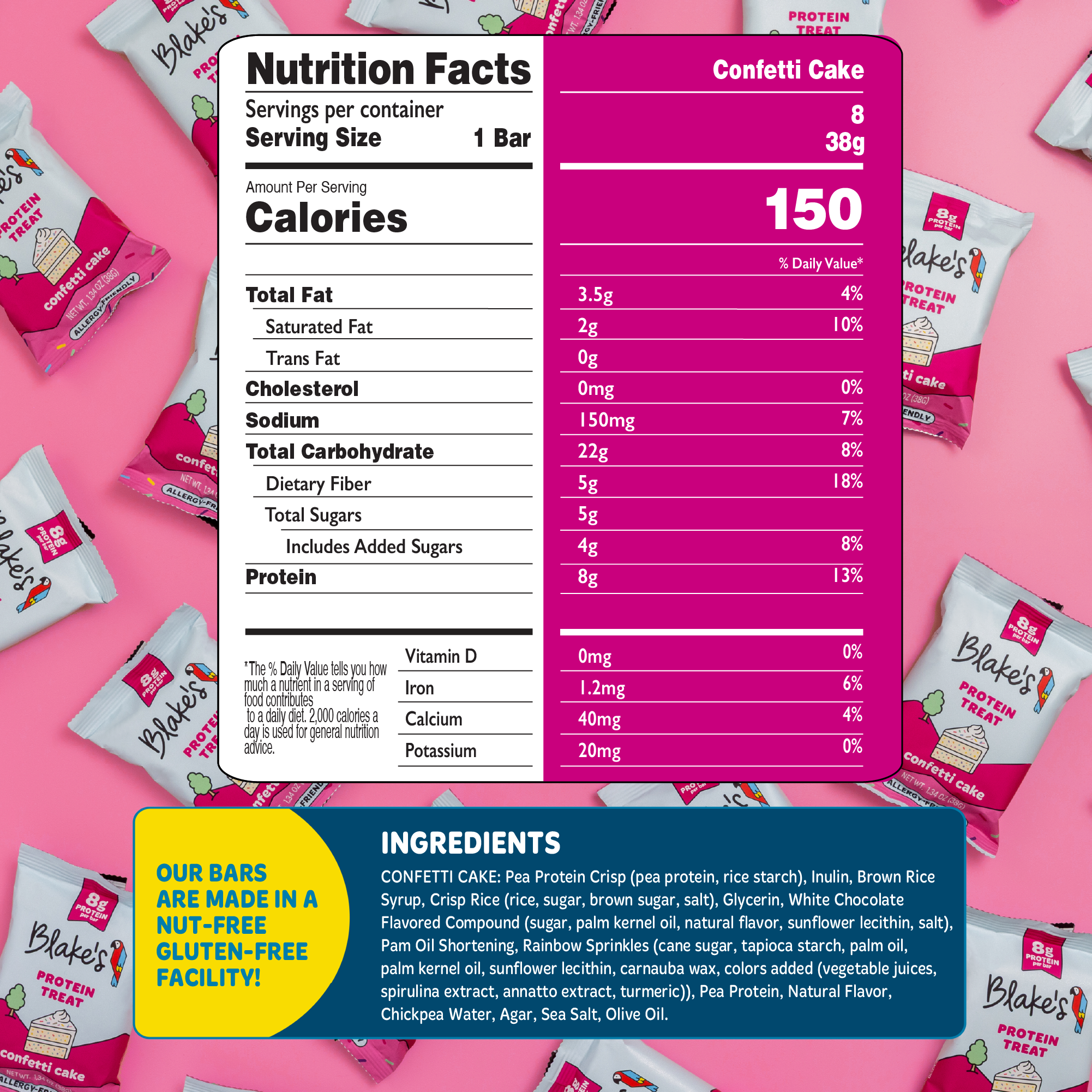 Blake's Protein Treats, Confetti Cake, 96 Bars