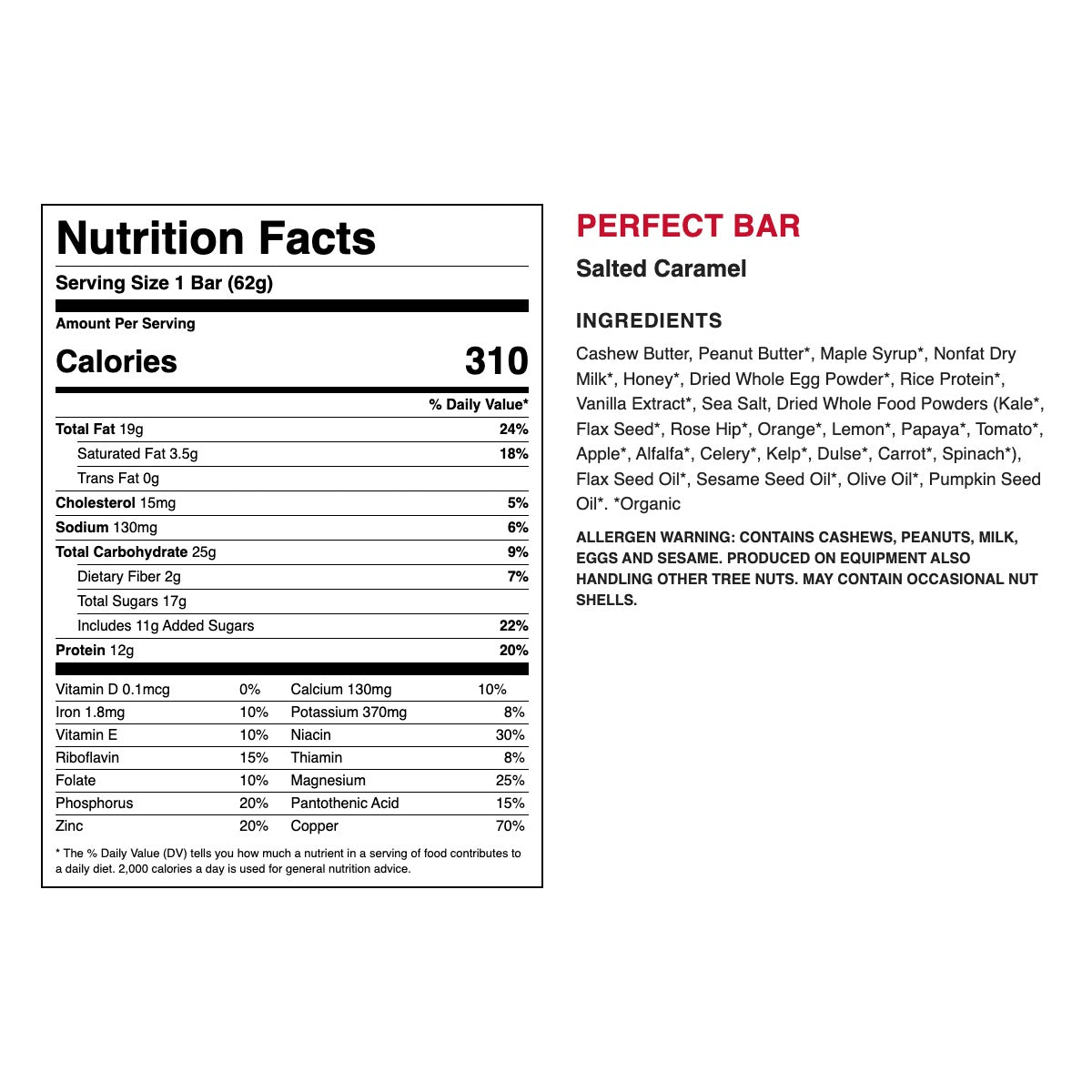 Perfect Bar Salted Caramel nutrition facts and ingredients