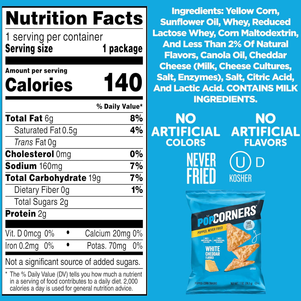 PopCorners White Cheddar nutrition facts