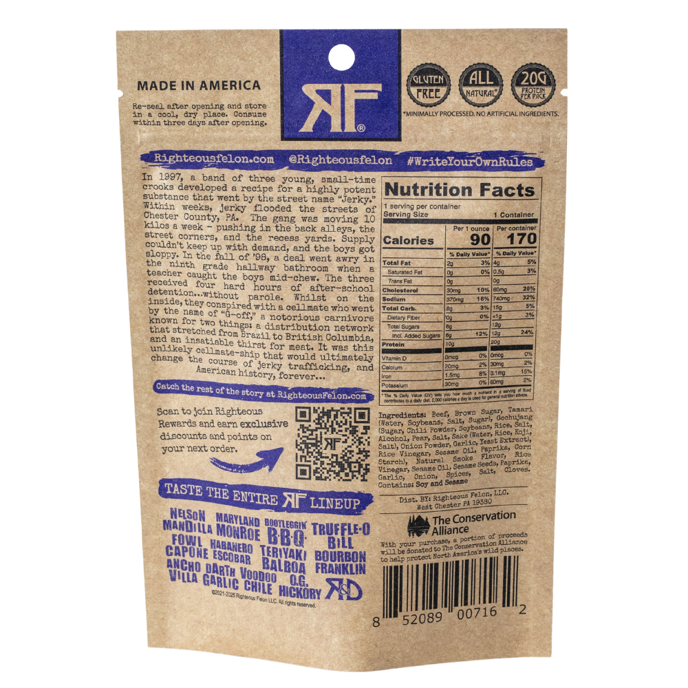 Righteous Felon Seoul Survivor Beef Jerky 2oz (8ct)
