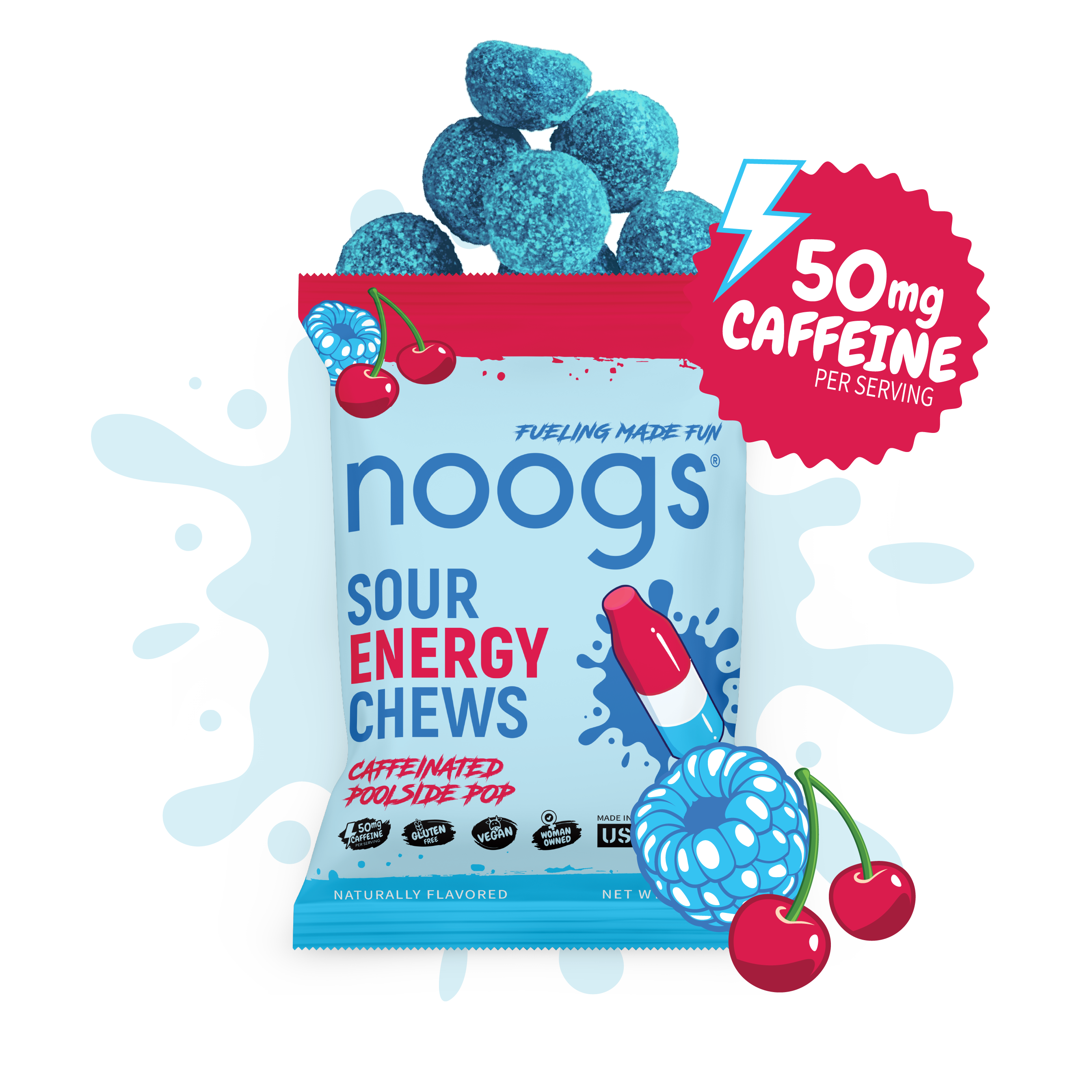 Caffeinated Poolside Pop Sour Energy Chews (12 bags, 24 servings) - PSC