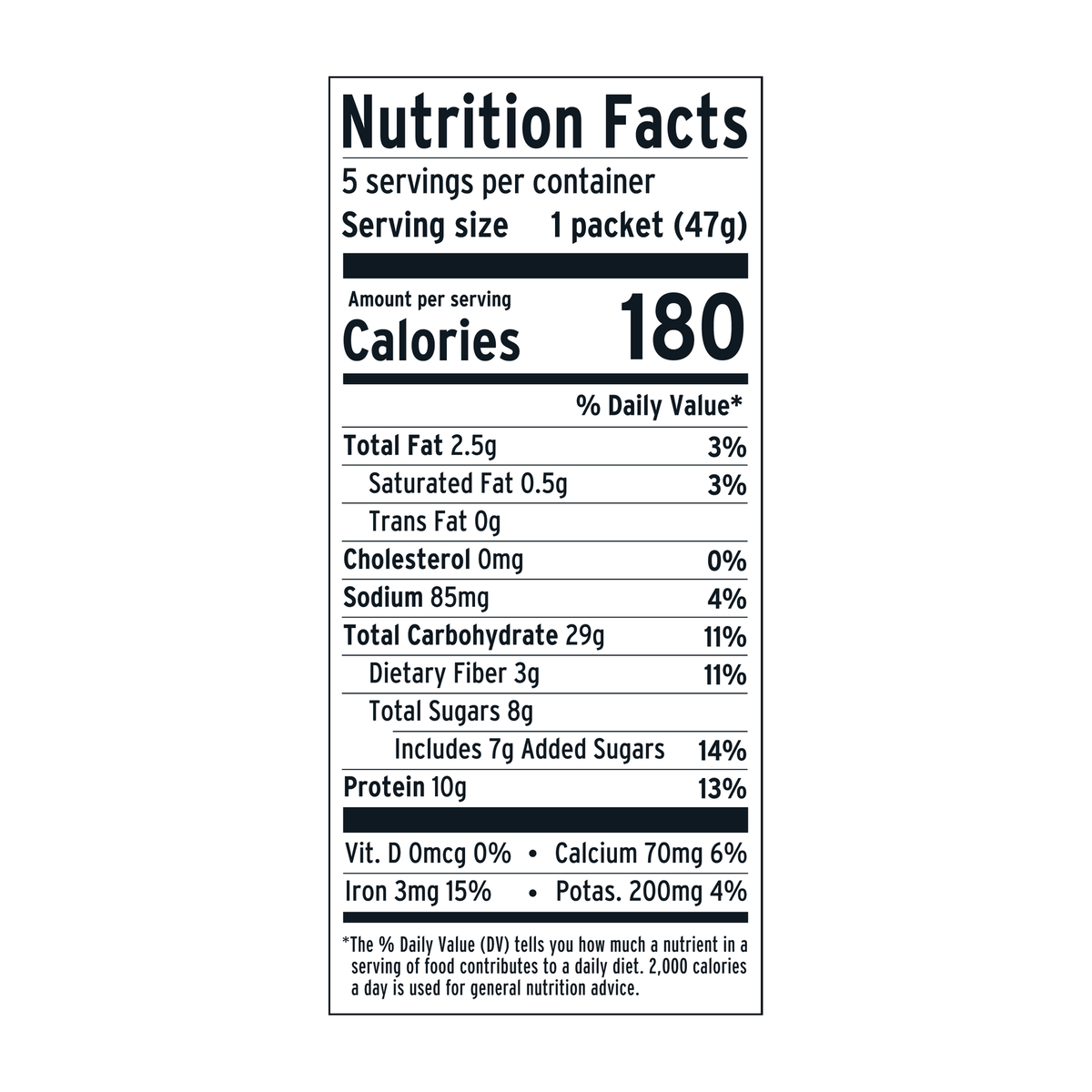 Purely Elizabeth Maple Cinnamon Roll Protein Oatmeal Packet Nutrition Facts