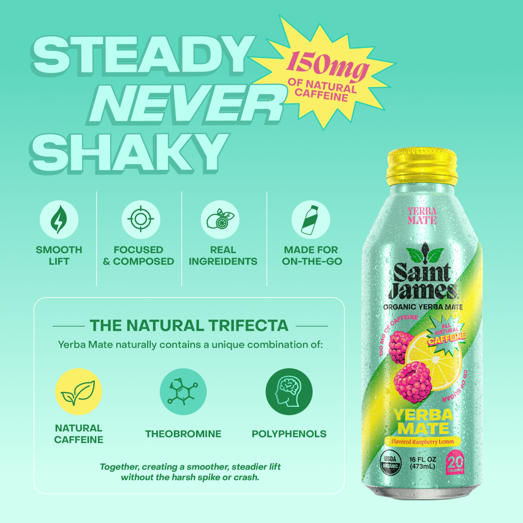 Raspberry Lemon Yerba Mate - 150 mg Caffeine, 12 Bottles