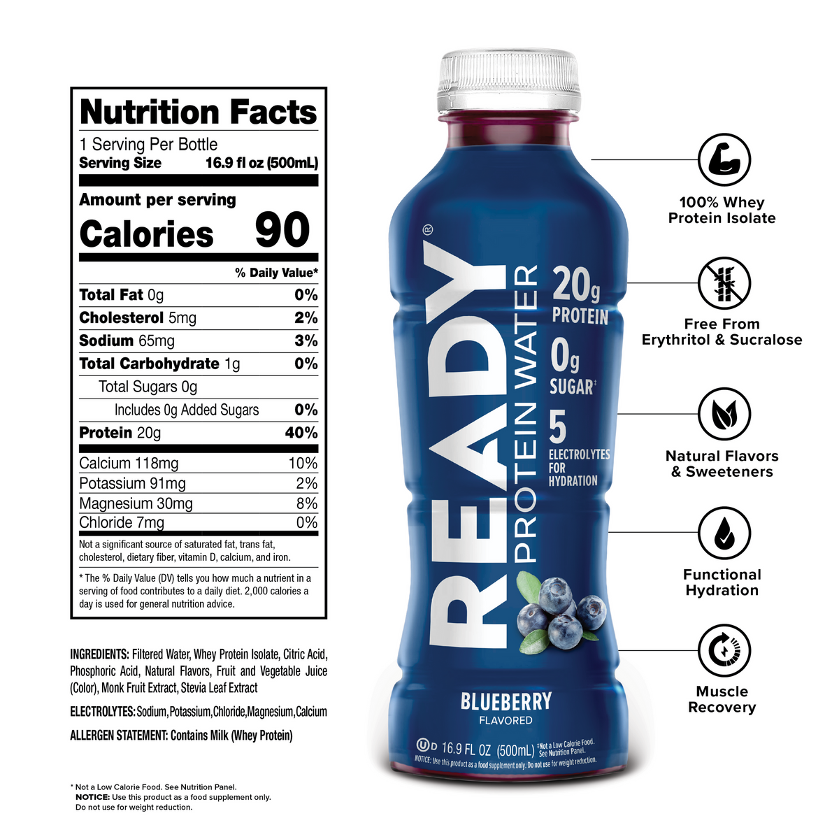 Ready Clear Protein Water 20g - Blueberry (12 x 16.9oz)