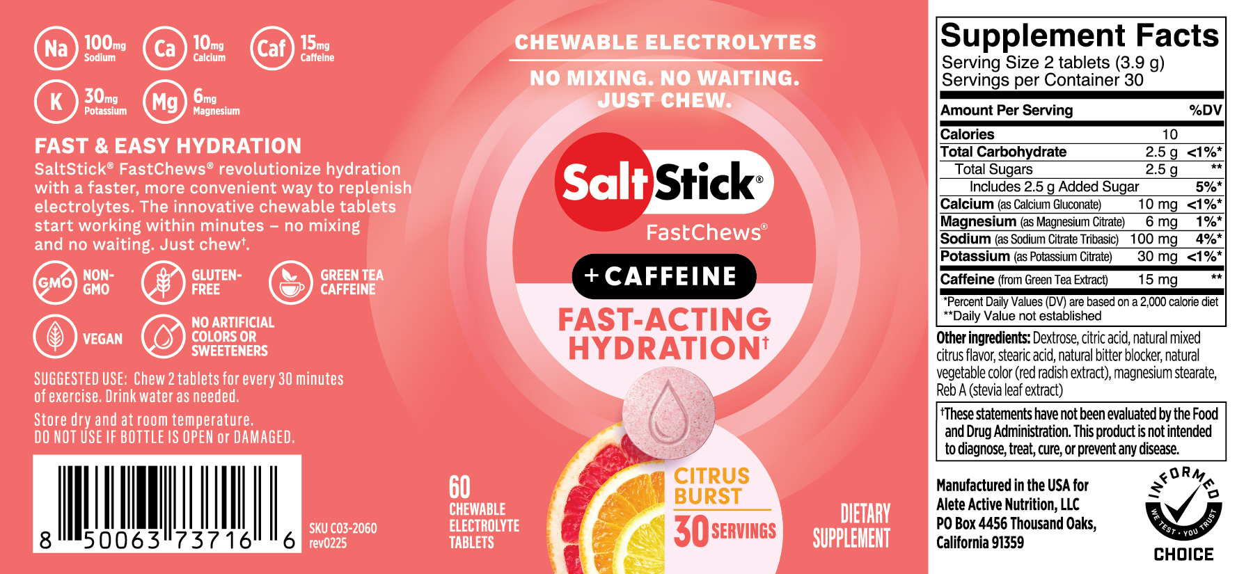 SaltStick FastChews + Caffeine Citrus Burst