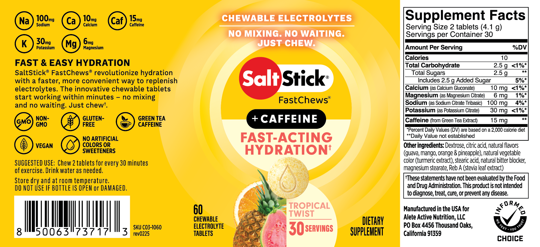 SaltStick FastChews + Caffeine Tropical Twist