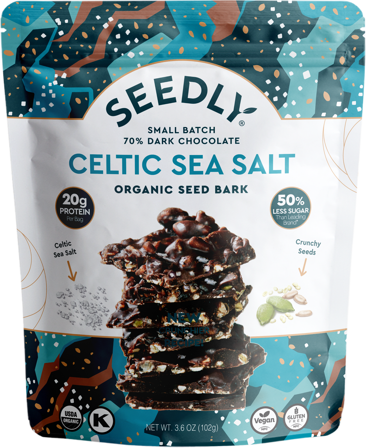 SEEDLY, Celtic Sea Salt, Dark Chocolate Bark, 3.6 Oz.