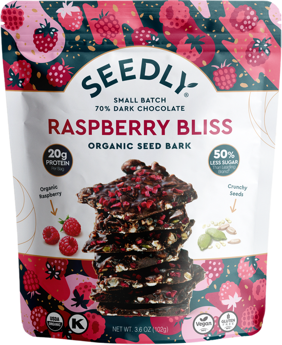 SEEDLY, Raspberry Bliss, Dark Chocolate Bark, 3.6 Oz.