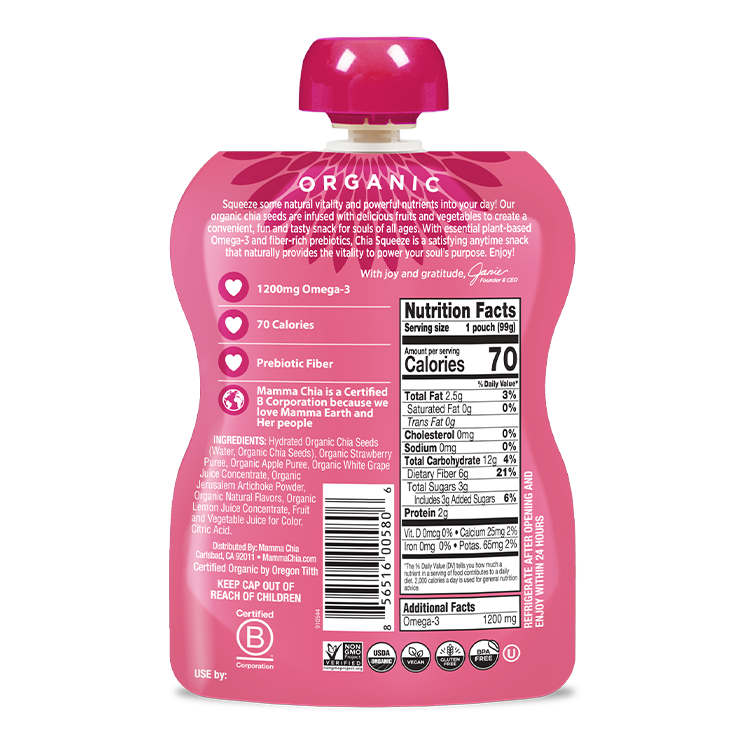 Strawberry Lemonade Organic Chia Prebiotic Squeeze