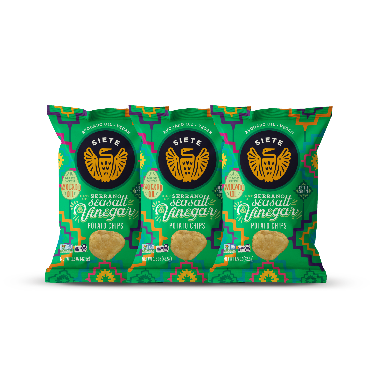 Kettle Cooked Sea Salt & Vinegar with a hint of serrano Potato Chips 1.5 oz - 72 bags