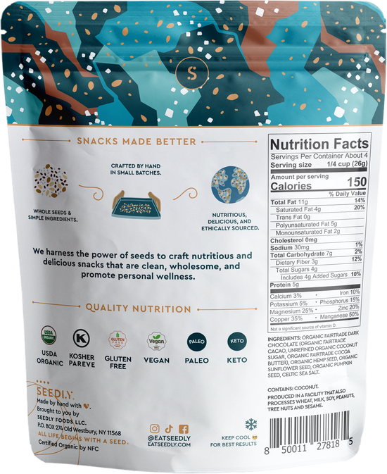 SEEDLY, Celtic Sea Salt, Dark Chocolate Bark, 3.6 Oz.