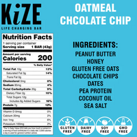Kize Oatmeal Chocolate Chip, Protein Snack Bar, 1.5oz, 20 bars