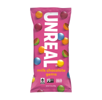 UNREAL - Milk Chocolate Gems Snack Bags (Caddy of 12 Bags, 1.5 oz each)
