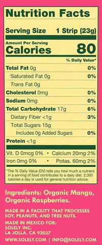 Solely Organic Mango Raspberry Fruit Jerky Strip 0.8oz PS (12ct)