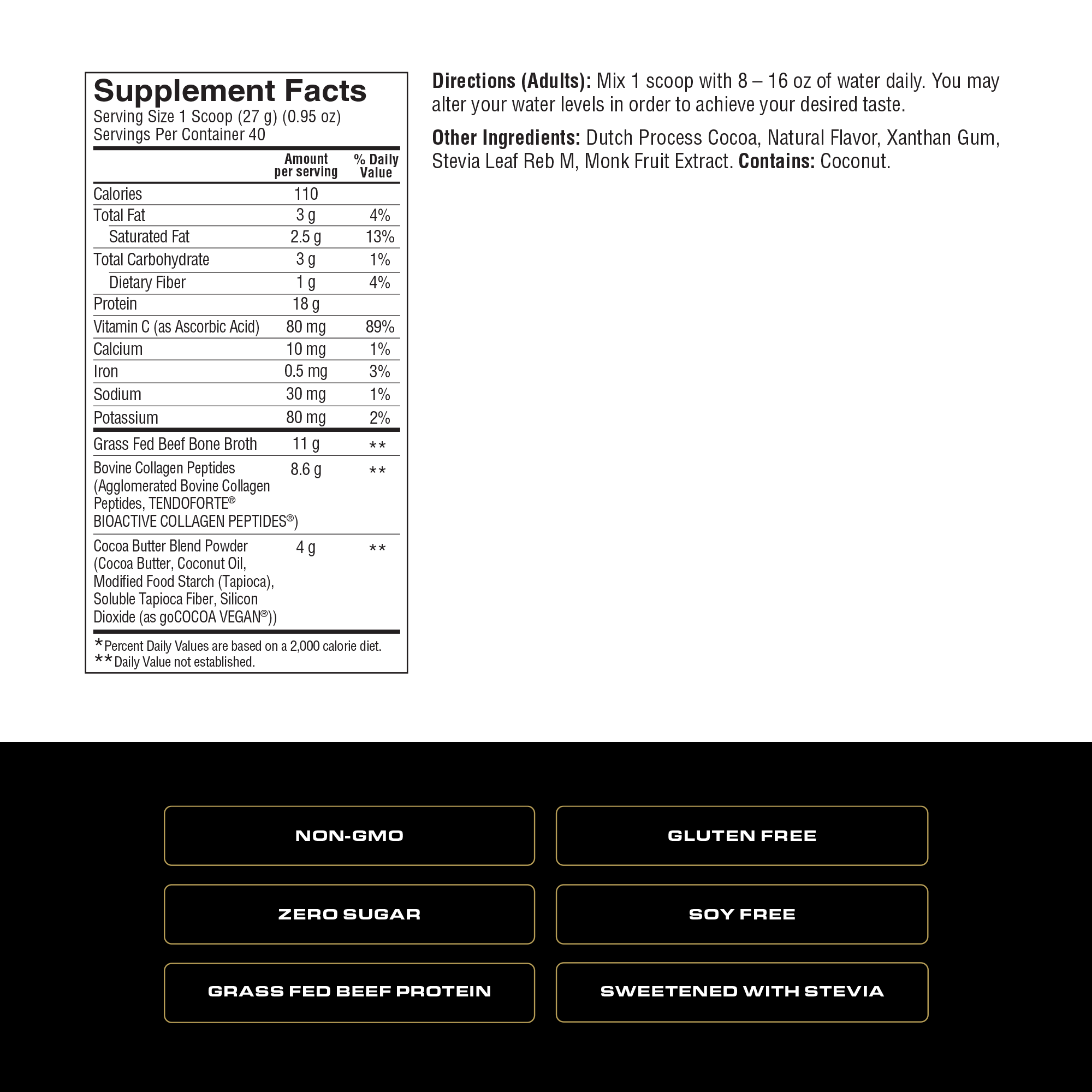 Spoken Grass Fed Beef Protein Chocolate — Supplement Facts