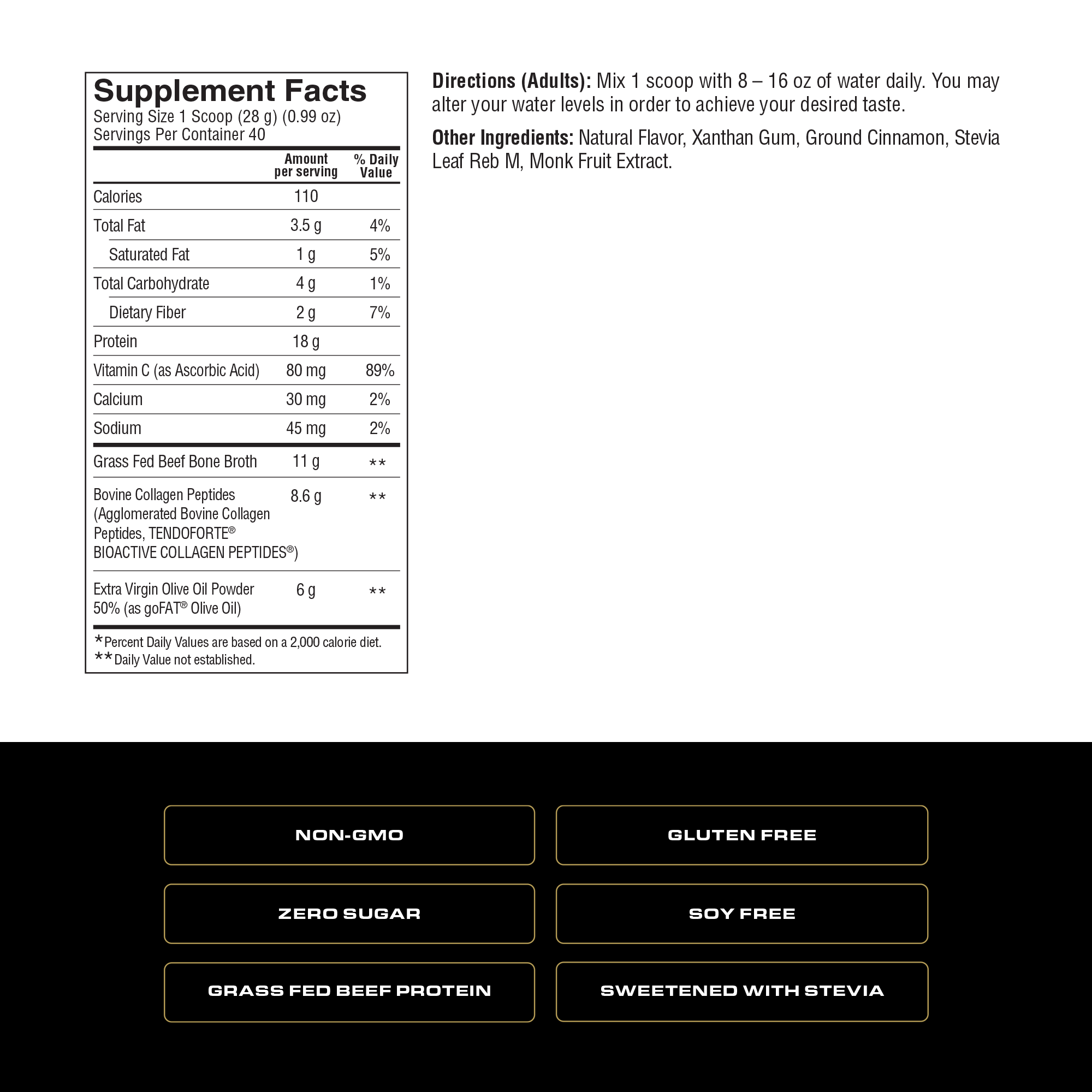 Spoken Grass Fed Beef Protein Vanilla — Supplement Facts