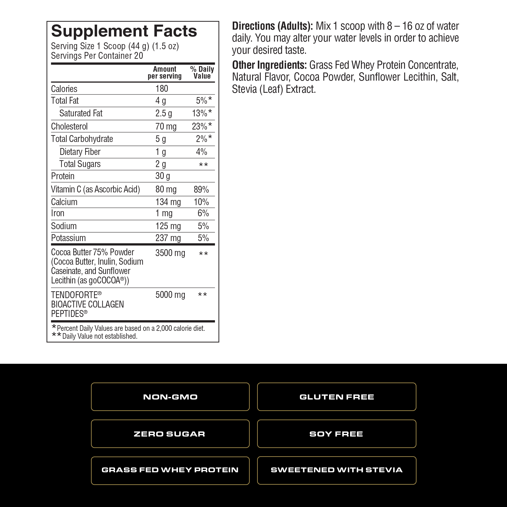 Spoken Grass Fed Whey Protein Chocolate — Supplement Facts