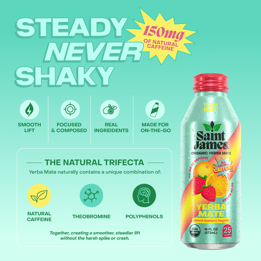 Strawberry Tangerine Yerba Mate - 150 mg Caffeine, 12 Bottles