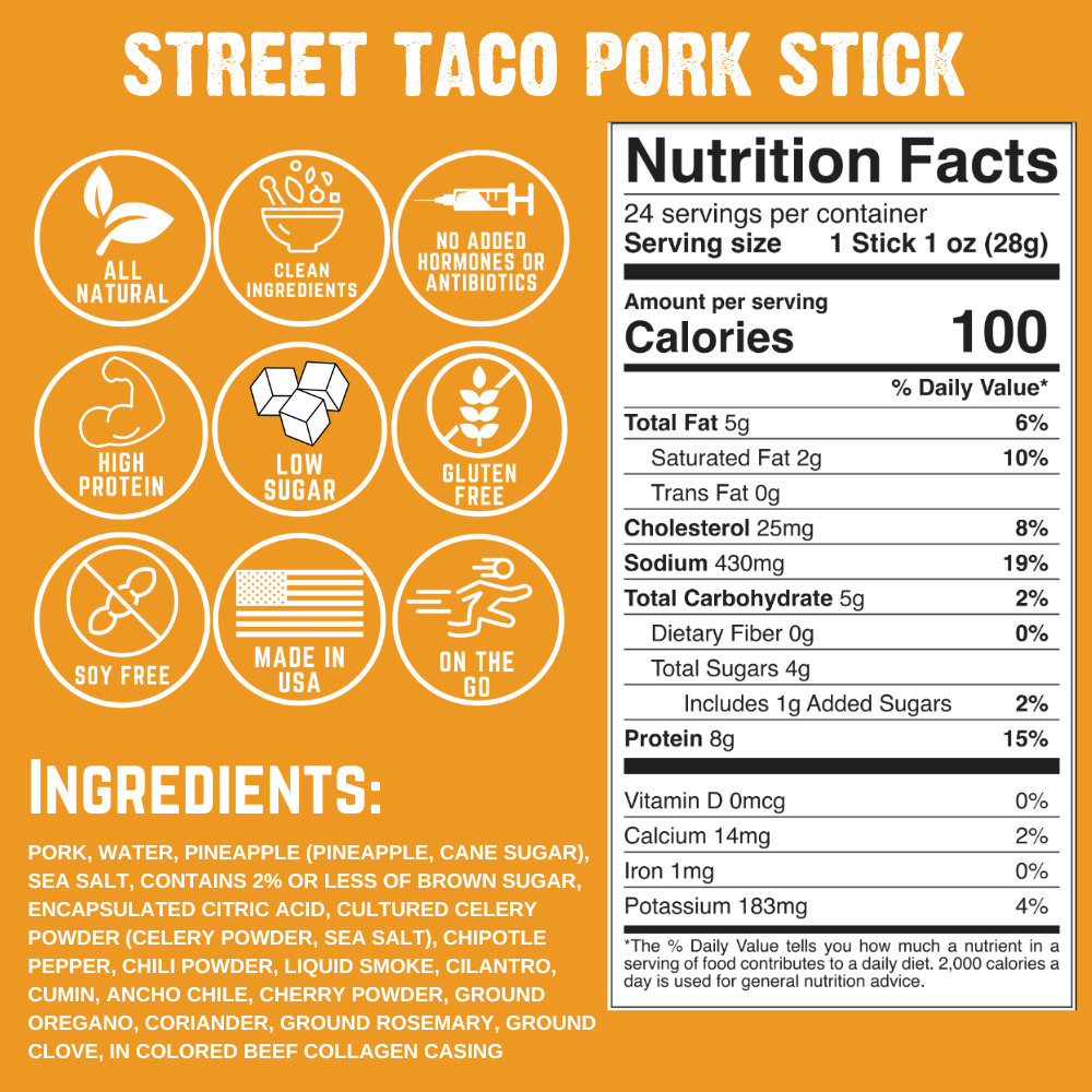 Righteous Felon Street Taco Pork Stick 1oz Master Case 144ct (6/24ct)