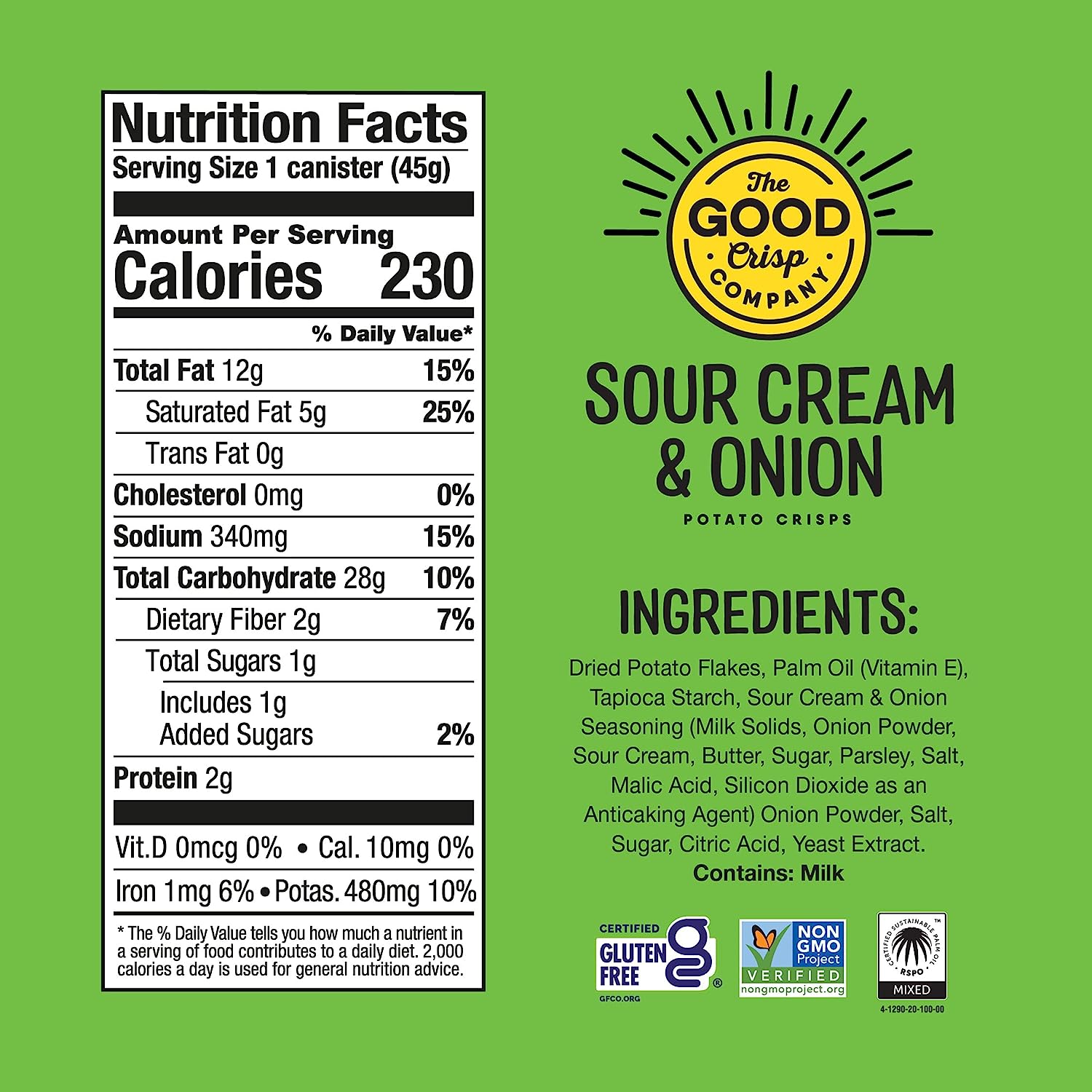 The Good Crisp Sour Cream & Onion Potato Crisps Grab & Go Can 1.6oz (12ct)