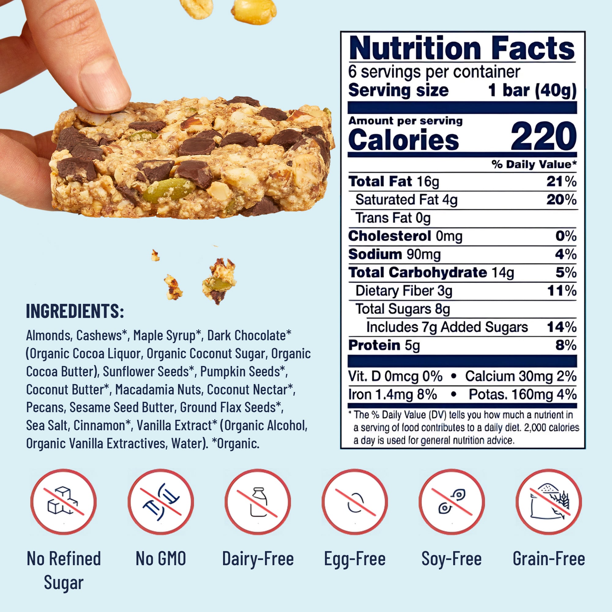 YES BAR Dark Chocolate Chip - The Clean Fuel Bar Athletes Crave (24 Pack)