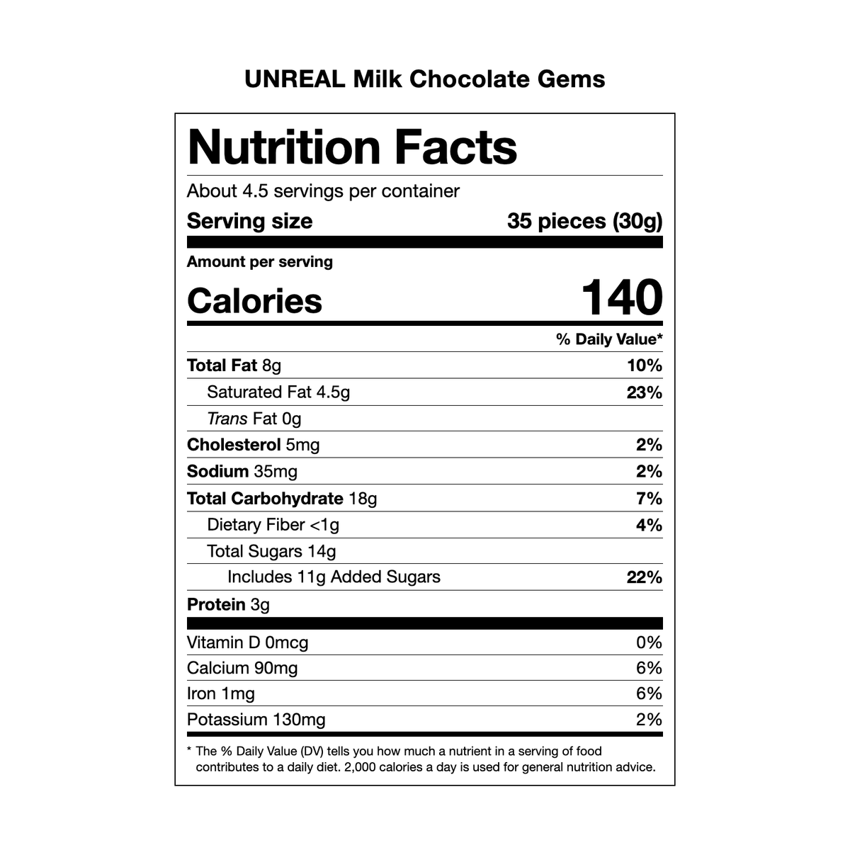 UNREAL Milk Chocolate Gems Nutrition Facts