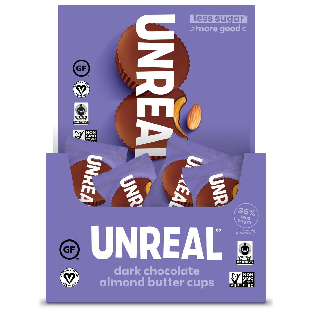 UNREAL - Mini Dark Chocolate Almond Butter Cups (Caddy of 40 Individually Wrapped Cups)