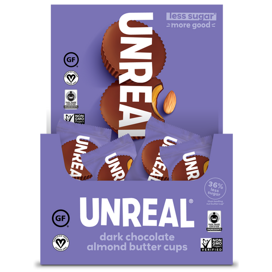 UNREAL - Mini Dark Chocolate Almond Butter Cups (Caddy of 40 Individually Wrapped Cups)